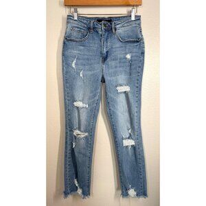 Risen Los Angeles Womens Distressed Crop Jeans‎ Size 27/5 Light Wash Frayed Hem
